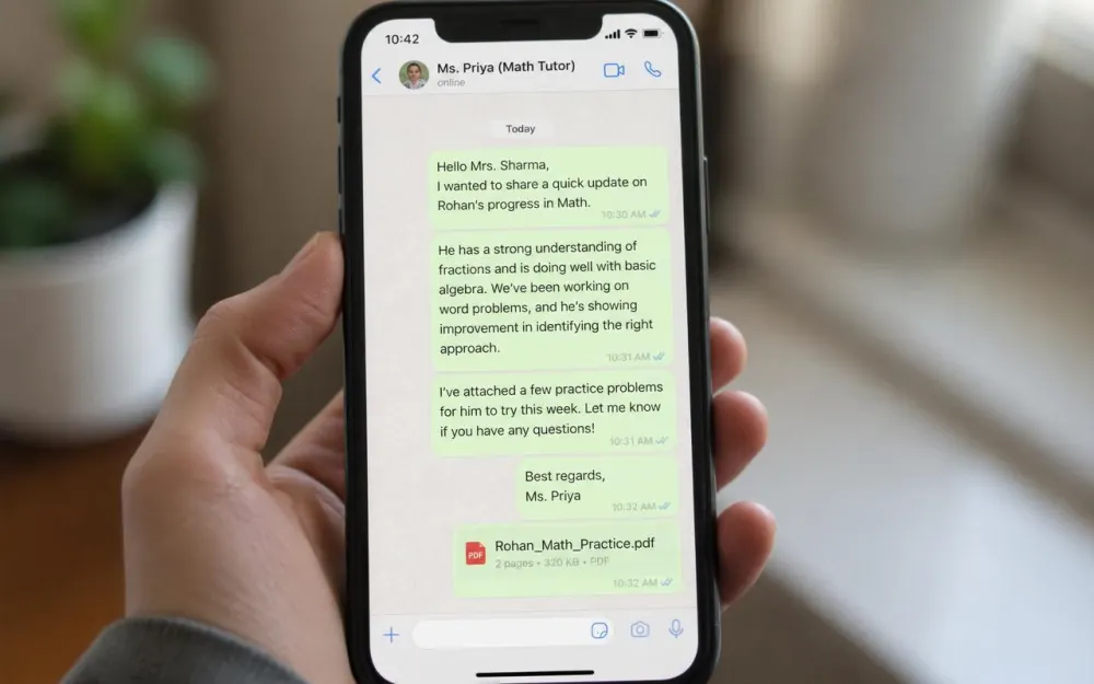 Parent updates delivered straight to WhatsApp.