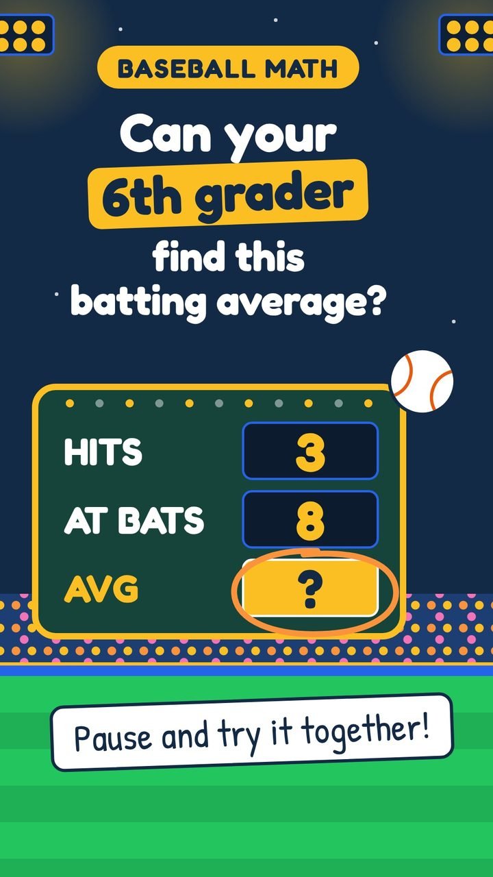 Can your 6th grader find this batting average? Baseball math