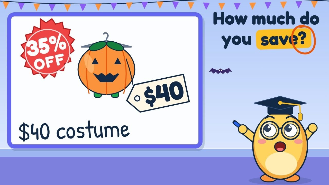 How to Find a Percent of a Number: 35% off a $40 Halloween Costume (the 10% Trick)